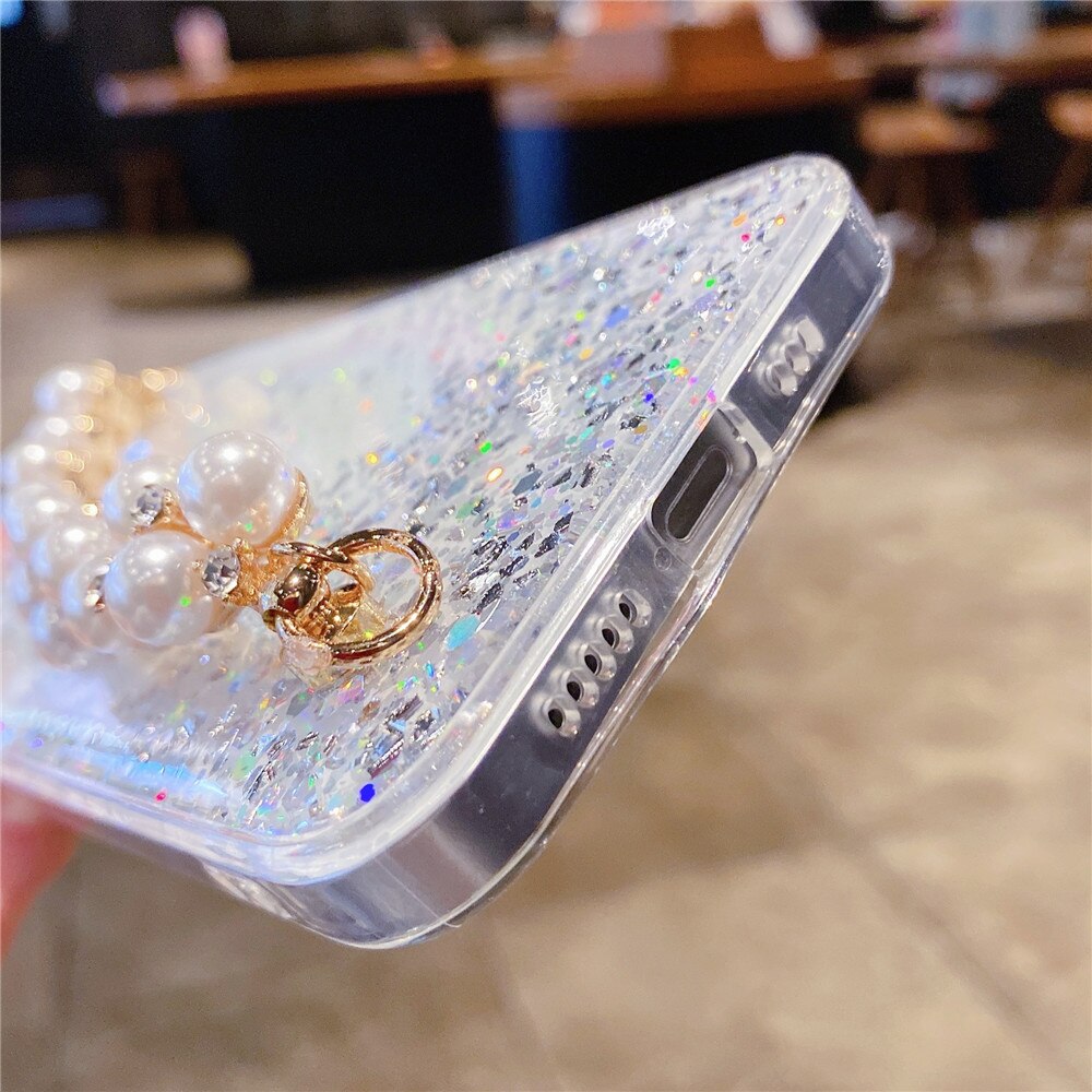 Anymob iPhone Case White Pearl Bracelet Glitter Shockproof Camera Protection Cover-Mobile Phone Cases-PEROZ Accessories