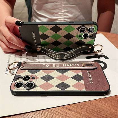 Anymob iPhone Case Brown Check Pattern Holder Stand Cover Soft Silicone Phone Protection-Mobile Phone Cases-PEROZ Accessories