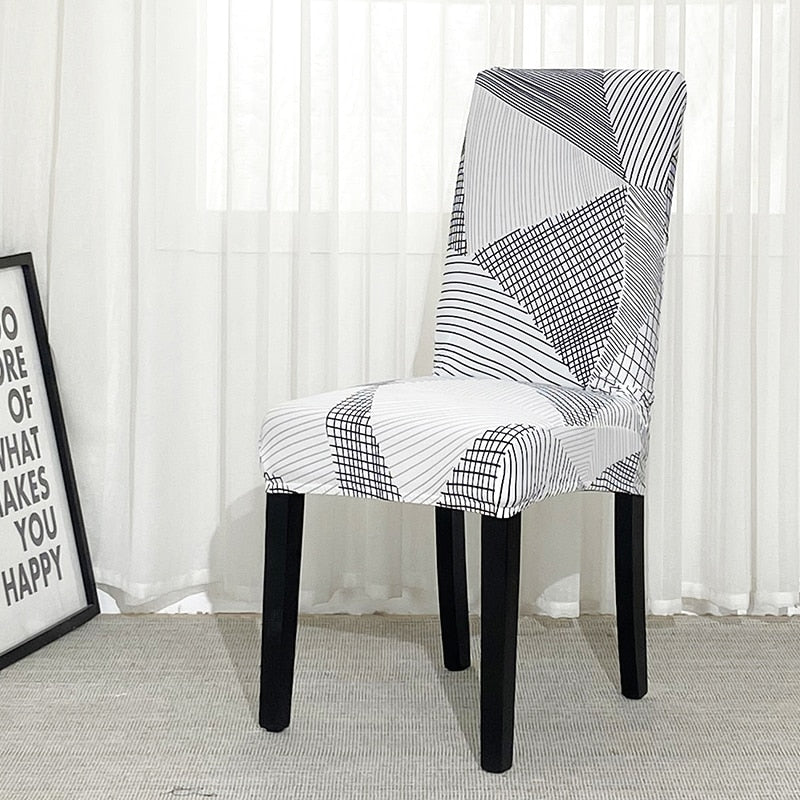 Anyhouz Chair Cover White Linear Design with Anti-Dirt and Elastic Material for Dining Room Kitchen Wedding Hotel Banquet Restaurant-Chair Cover-PEROZ Accessories
