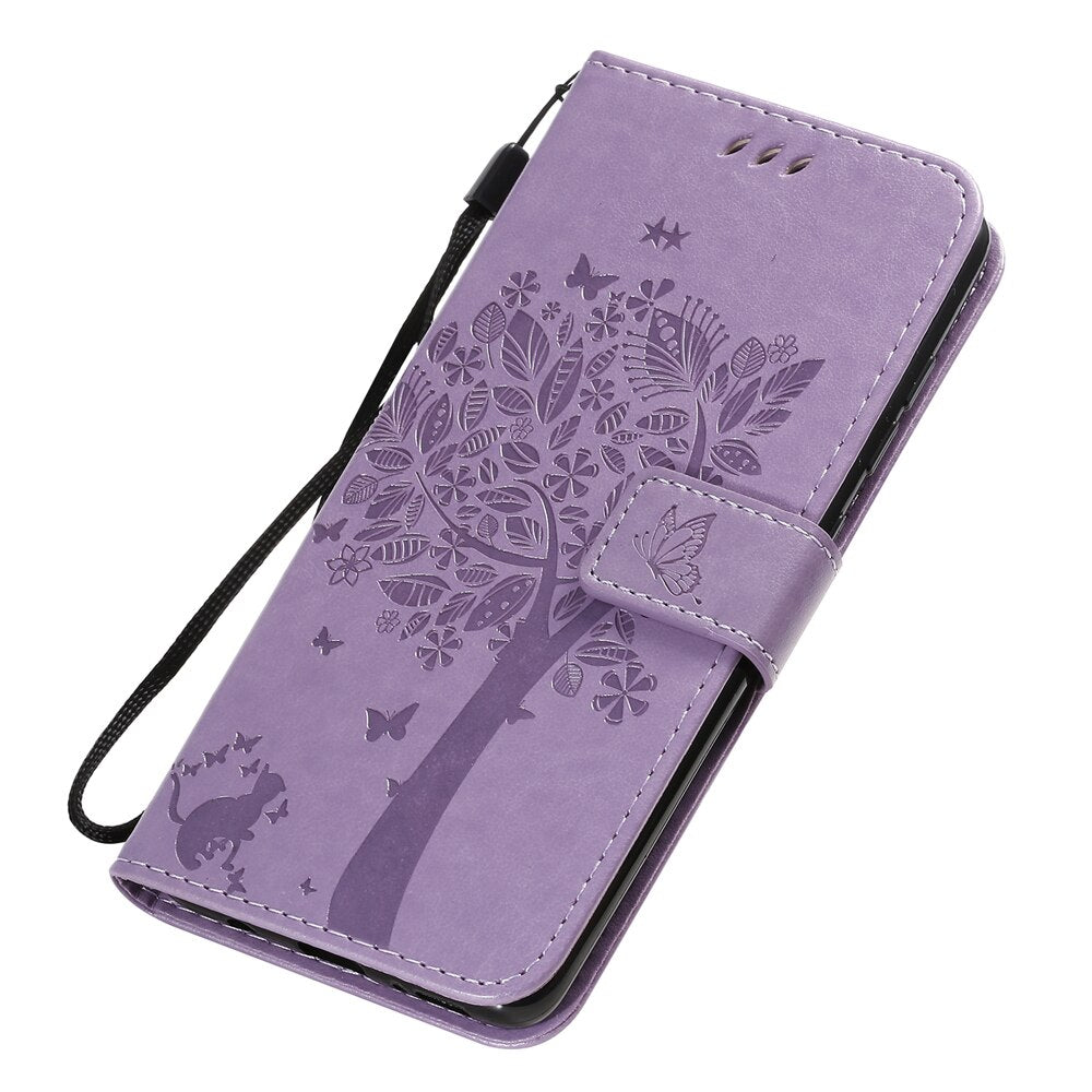 Anymob Samsung Peach Tree Cat Leather Flip Case Wallet Phone Cover Protection-Mobile Phone Cases-PEROZ Accessories