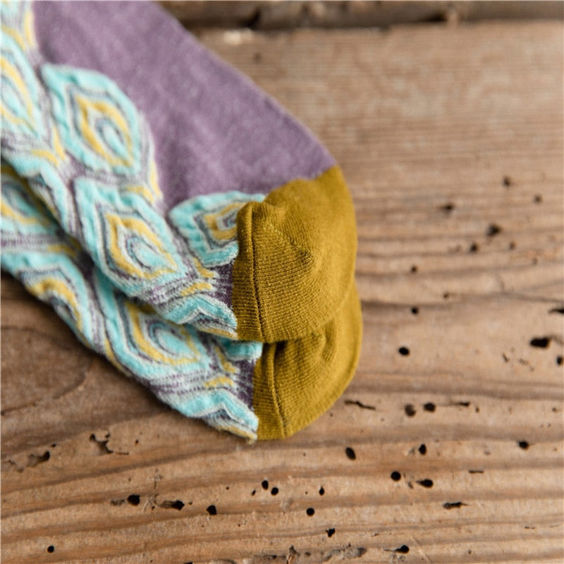 Anysox 5 Pairs Size 5-9 Multicolor Abstract Long Socks Retor Luxury Autumn Winter Peacock Feather Pattern Style With Soken Chaussette Femme-Socks-PEROZ Accessories