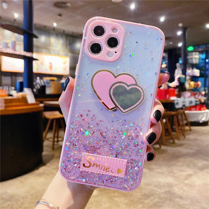 Anymob iPhone Case Pink Gradient Glitter Epoxy Phone Soft Silicone Clear Cover-Mobile Phone Cases-PEROZ Accessories
