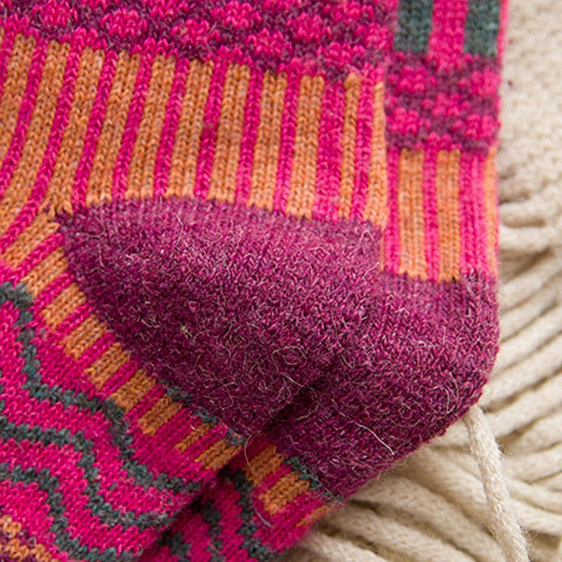 Anysox 5 Pairs One Size 5-9 Mix Color Winter Thick Warm Wool Socks With Colorful Fashionable And Casual Euramerican National Wind-Flowers Sock-Socks-PEROZ Accessories