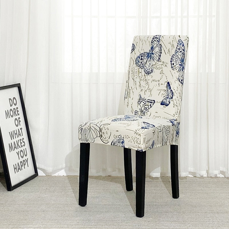 Anyhouz Chair Cover White with Blue Butterfly Design with Anti-Dirt and Elastic Material for Dining Room Kitchen Wedding Hotel Banquet Restaurant-Chair Cover-PEROZ Accessories