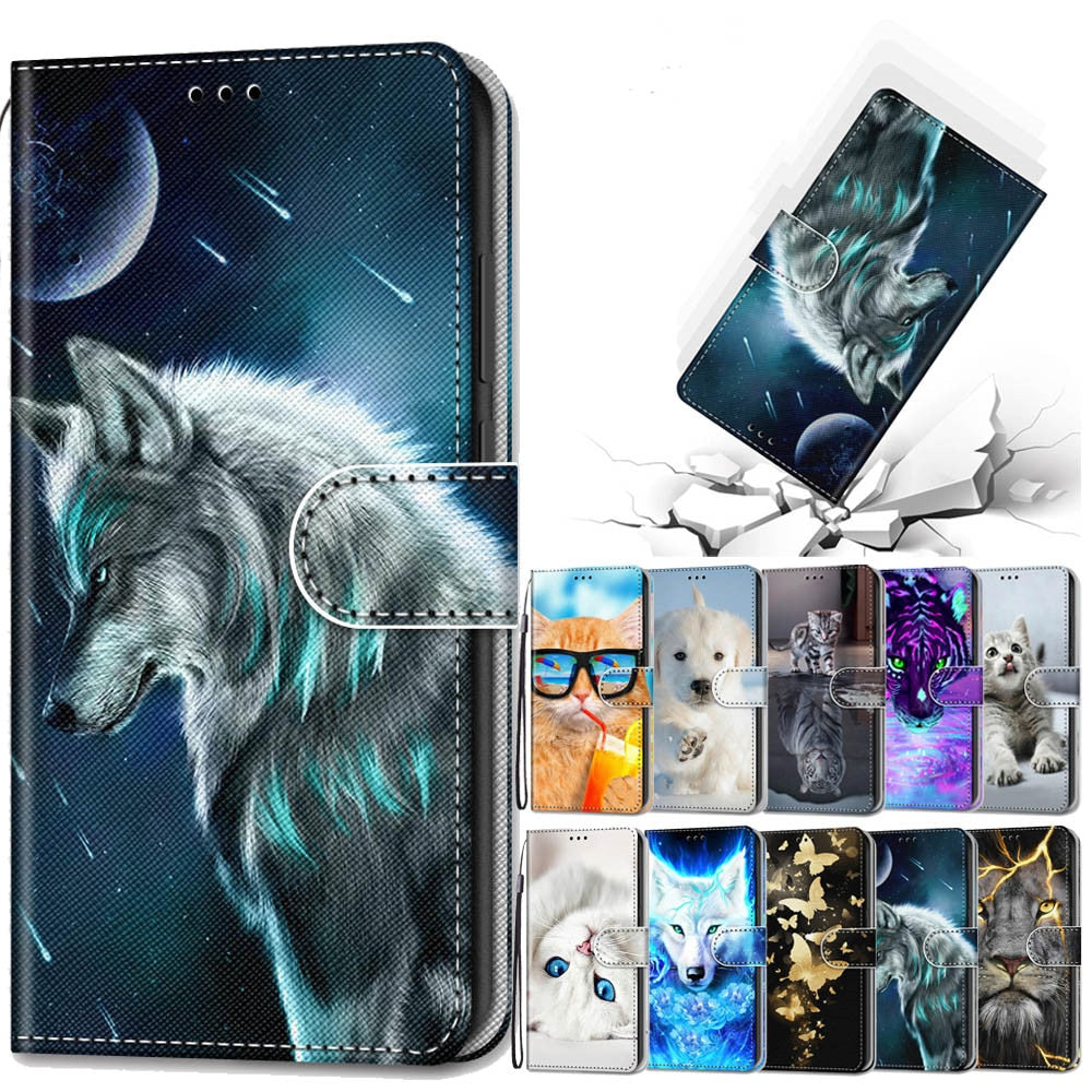 Anymob iPhone Case Blue Cartoon Painted Flip Wallet Leather Phone Cover-Mobile Phone Cases-PEROZ Accessories