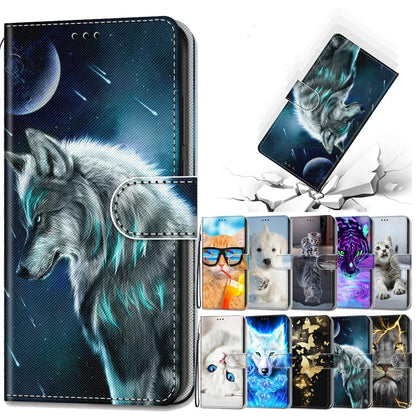 Anymob iPhone Case Blue Cartoon Painted Flip Wallet Leather Phone Cover-Mobile Phone Cases-PEROZ Accessories