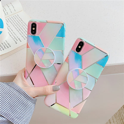 Anymob iPhone Mint Green Holder Stand Case Back Cover Marble Art Silicone Phone Cover-Mobile Phone Cases-PEROZ Accessories