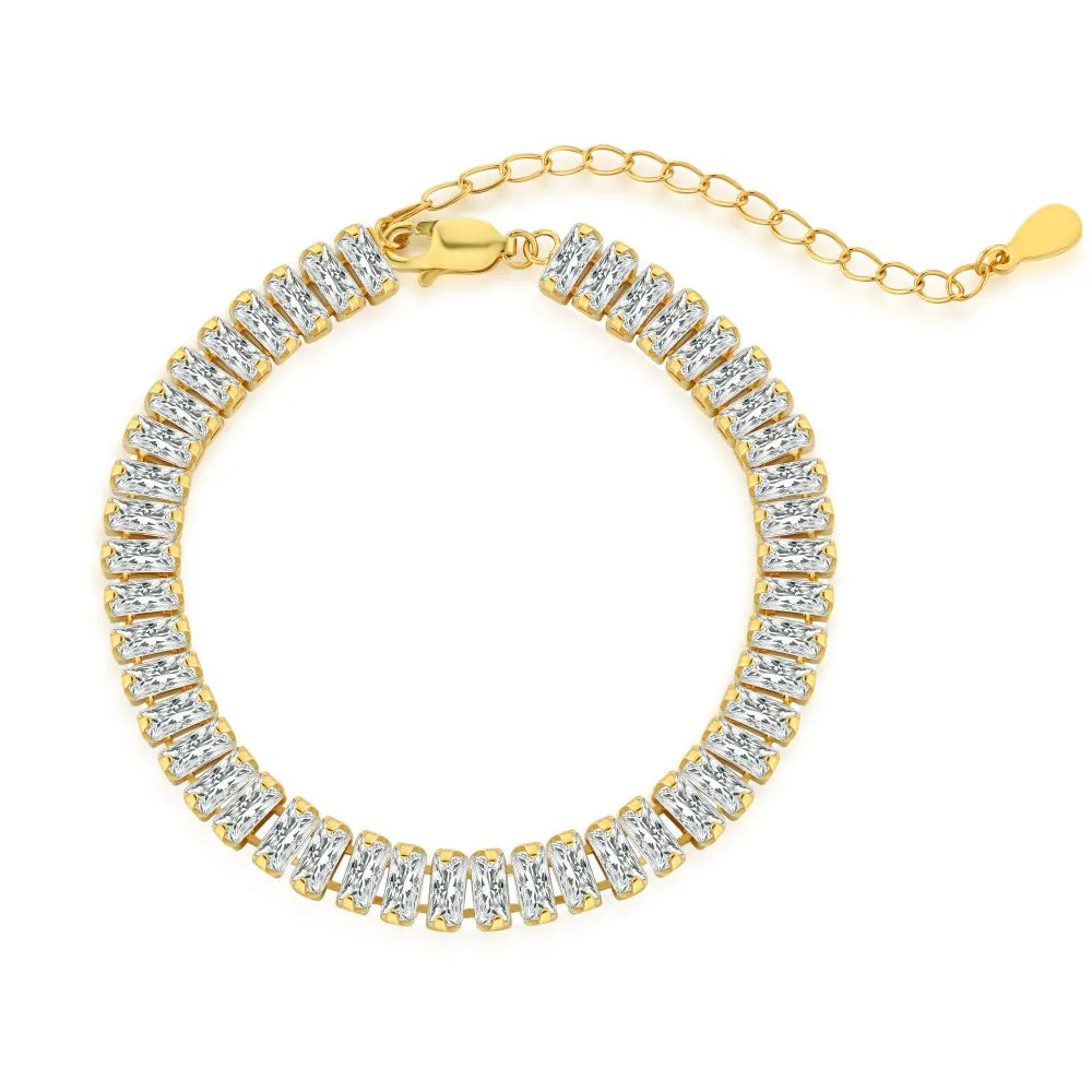 Anyco Bracelet Gold Platted 5mm Baguette Cut Zircon Full Diamond Bracelet Female Jewelry-Bracelets-PEROZ Accessories