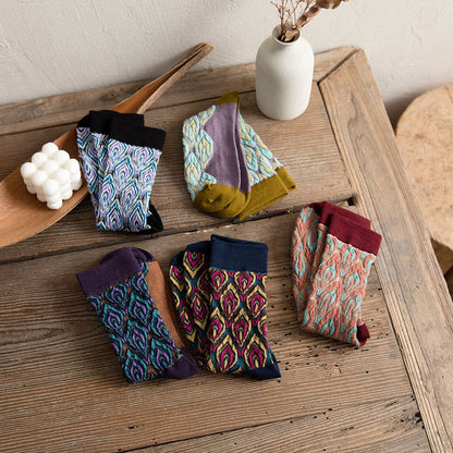 Anysox 5 Pairs Size 5-9 Green Violet Abstract Long Socks Luxury Autumn Winter Peacock Feather Pattern Style With Soken Chaussette Femme-Socks-PEROZ Accessories