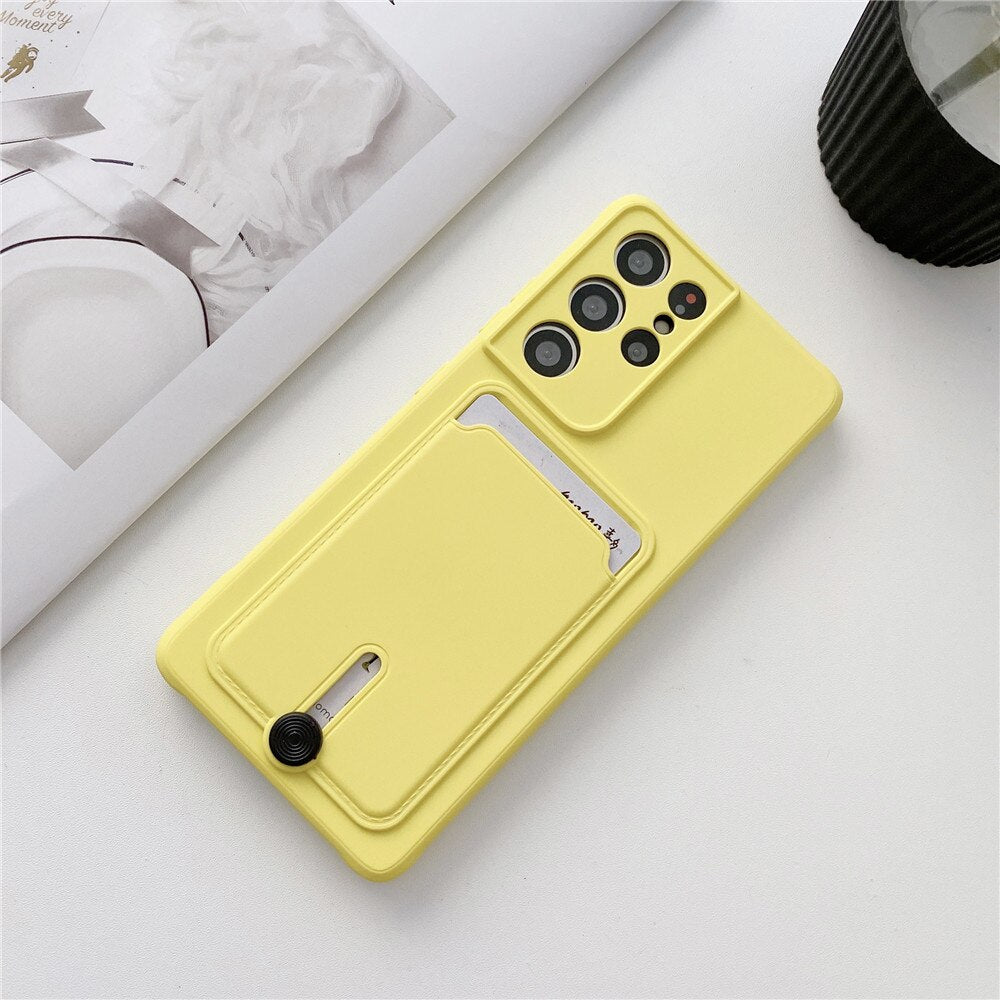 Anymob Samsung Yellow Phone Case Soft Silicone Card Slots Cover-Mobile Phone Cases-PEROZ Accessories