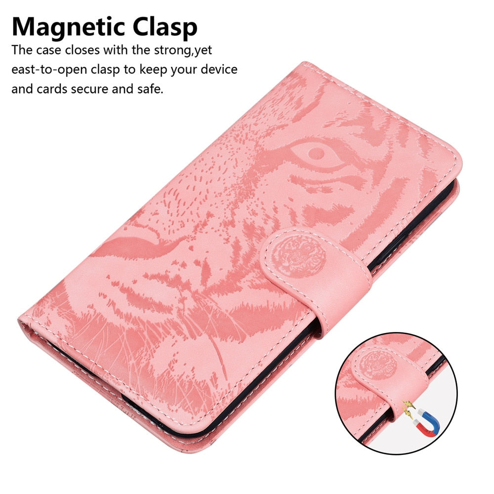 Anymob iPhone Pink Tiger Embossed Leather Case Flip Wallet Mobile Phone Cover Compatible-Mobile Phone Cases-PEROZ Accessories