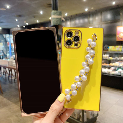 Anymob iPhone Case Gray Pearl Diamond Bracelet Square Plating Soft Chain Back Cover-Mobile Phone Cases-PEROZ Accessories