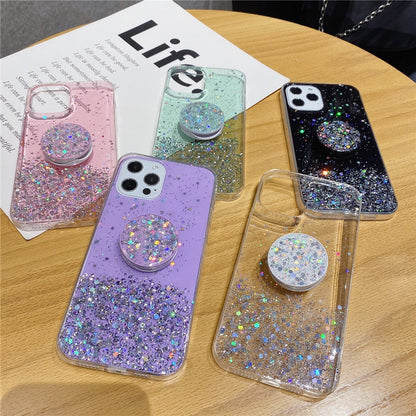 Anymob iPhone Case Turquoise Transparent Glitter Silicone Holder Stand Shell-Mobile Phone Cases-PEROZ Accessories