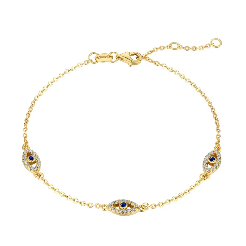 Anyco Bracelet Gold Plated Chain Blue Three Stone Eyed Beads Bracelet Adjustable Link Chain Bracelet For Girls-Bracelets-PEROZ Accessories