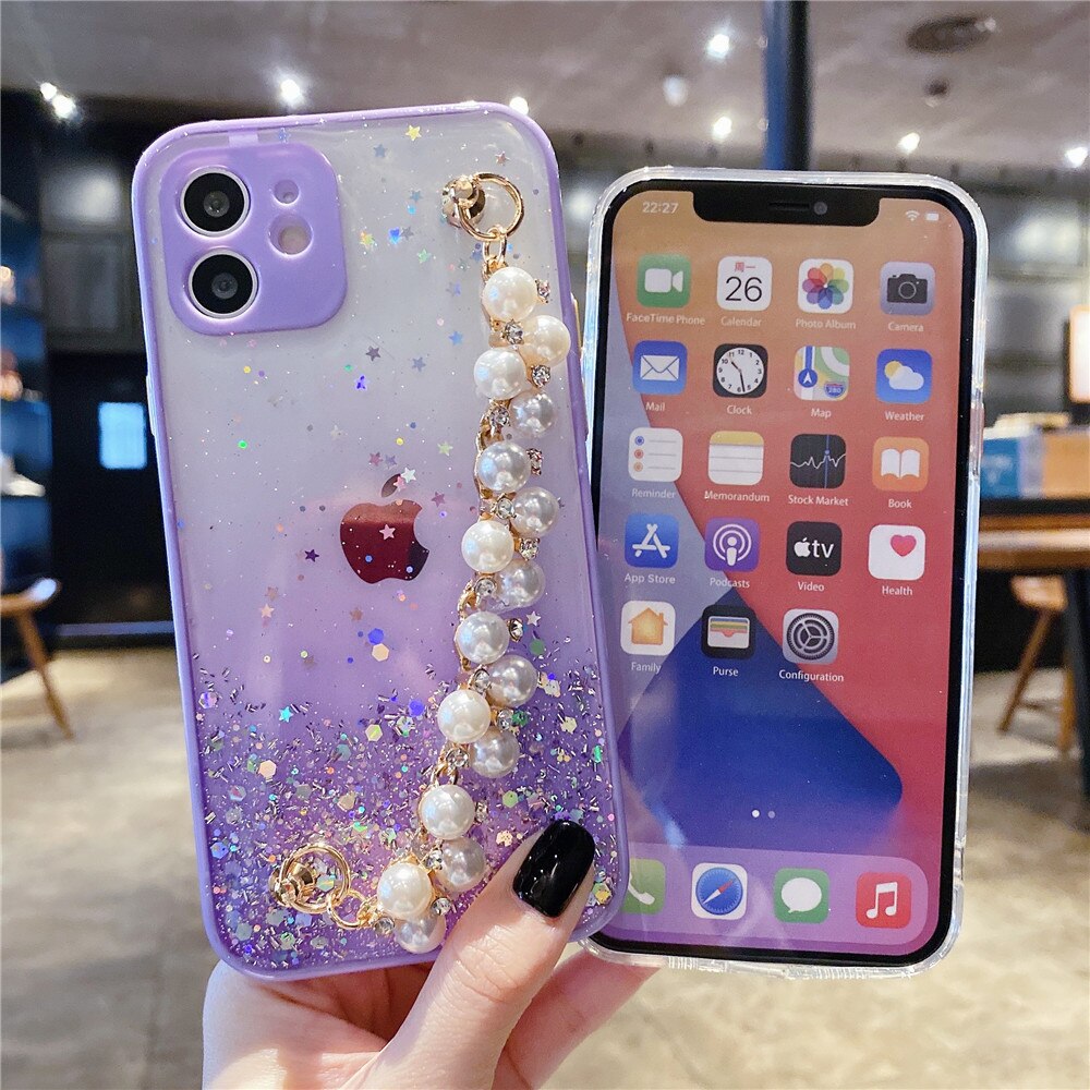Anymob iPhone Case Yellow Pearl Bracelet Glitter Shockproof Camera Protection Cover-Mobile Phone Cases-PEROZ Accessories