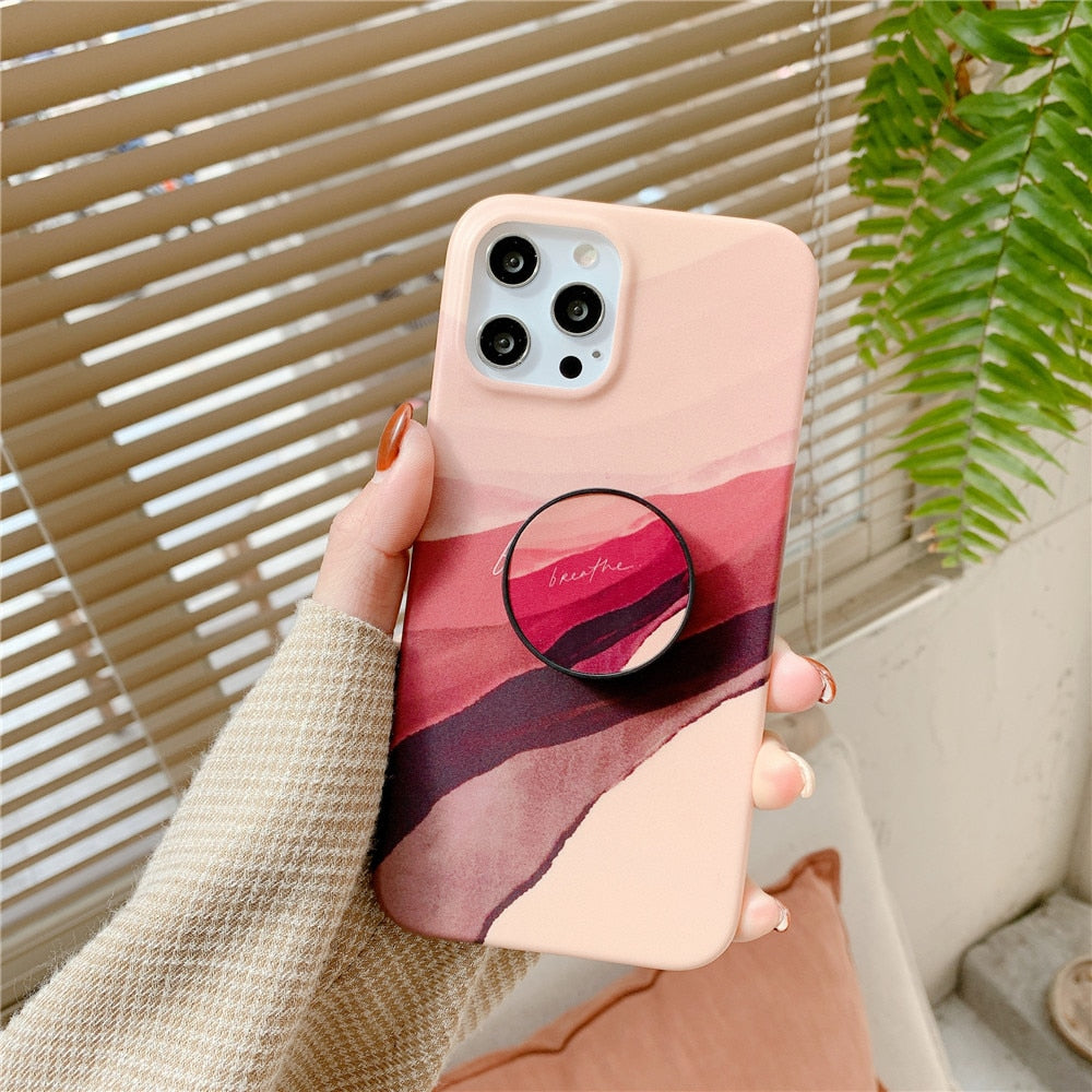 Anymob iPhone Pink Pattern Ring Stand Phone Case Soft Silicone Back Cover-Mobile Phone Cases-PEROZ Accessories
