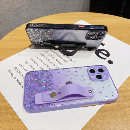 Anymob iPhone Case Purple Sequins Glitter Wrist Band Clear With Stand Holder Back Cover-Mobile Phone Cases-PEROZ Accessories