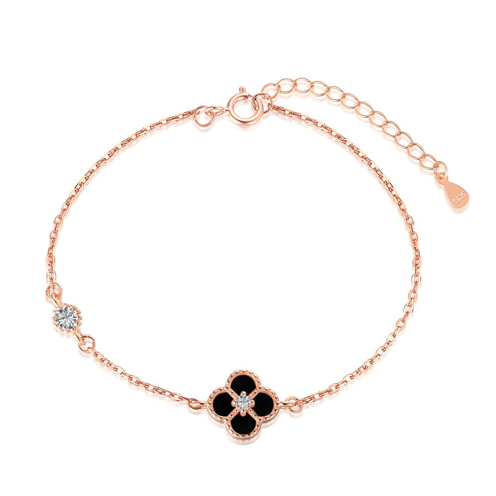 Anyco Bracelet Red Gold Platted Clear Black 4 Four Leaf Clover Bracelet 5A Cubic Zirconia Link Chain Tennis Bracelets-Bracelets-PEROZ Accessories