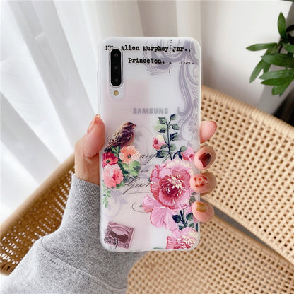 Anymob Samsung Case Peach Flower Vintage Relief Flower Phone Matte Soft Silicone Back Cover-Mobile Phone Cases-PEROZ Accessories