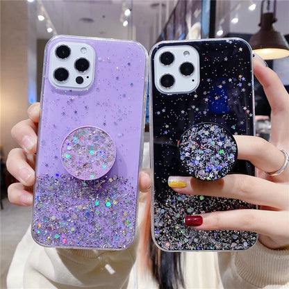 Anymob iPhone Case Turquoise Transparent Glitter Silicone Holder Stand Shell-Mobile Phone Cases-PEROZ Accessories