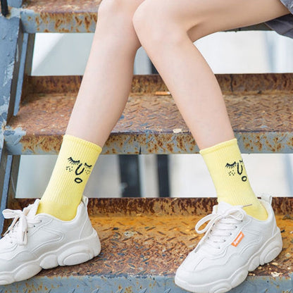 Anysox 5 Pairs One Size 5-9 Blue Unisex Wacky Expressions Style Trend Surprise Socks With Candy Colors Funny, Kawaii, Happy Girls Socks For Women-Socks-PEROZ Accessories