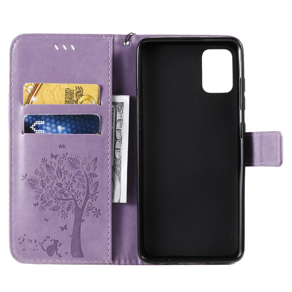 Anymob Samsung Gray Tree Cat Leather Flip Case Wallet Phone Cover Protection-Mobile Phone Cases-PEROZ Accessories