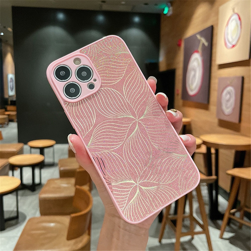 Anymob iPhone Case Pink Glitter Flower Phone Silicone Colorful Laser Back Cover-Mobile Phone Cases-PEROZ Accessories