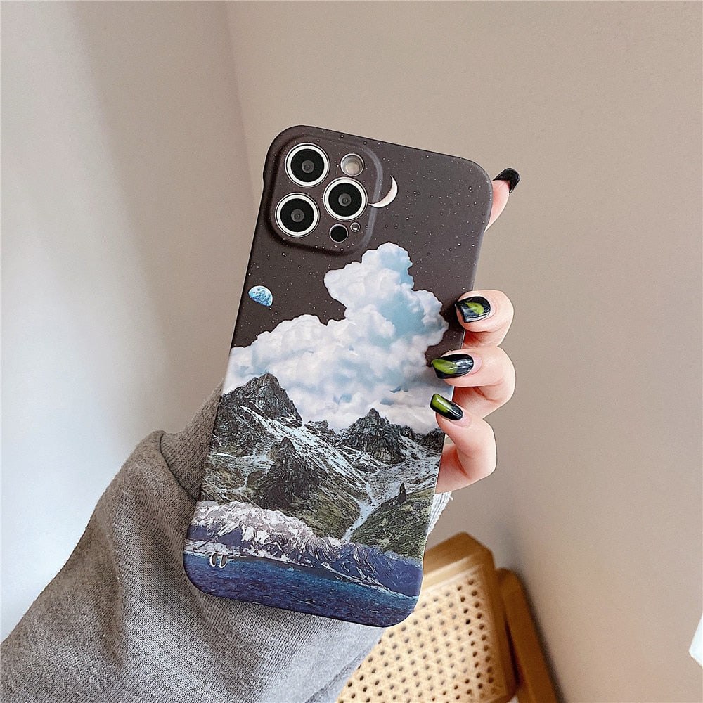 Anymob iPhone Case White and Purple Ink Painting Mountain Peak Liquid Texture Plastic Cover Rimless-Mobile Phone Cases-PEROZ Accessories