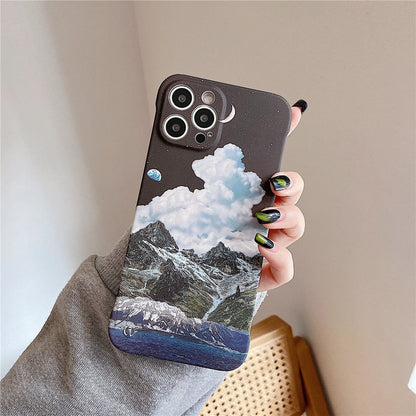 Anymob iPhone Case White and Purple Ink Painting Mountain Peak Liquid Texture Plastic Cover Rimless-Mobile Phone Cases-PEROZ Accessories