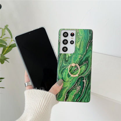 Anymob Samsung Green Silicon Case Glitter Marble Finger Ring Bracket Holder Phone Cover-Mobile Phone Cases-PEROZ Accessories