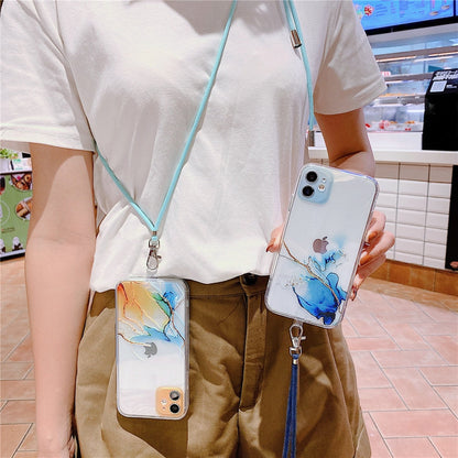 Anymob iPhone Case Marble Granite Purple Crossbody Lanyard Soft TPU Chain Cover-Mobile Phone Cases-PEROZ Accessories