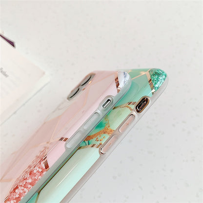 Anymob iPhone Unicorn Color Plating Geometric Marble Phone Case Glossy Soft Back Cover-Mobile Phone Cases-PEROZ Accessories