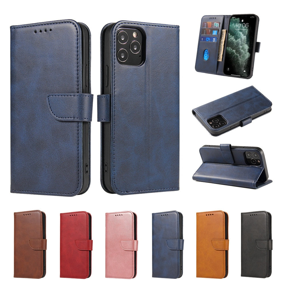 Anymob iPhone Case Brown Magnetic Flip Solid Color Wallet Phone Protection Cover-Mobile Phone Cases-PEROZ Accessories