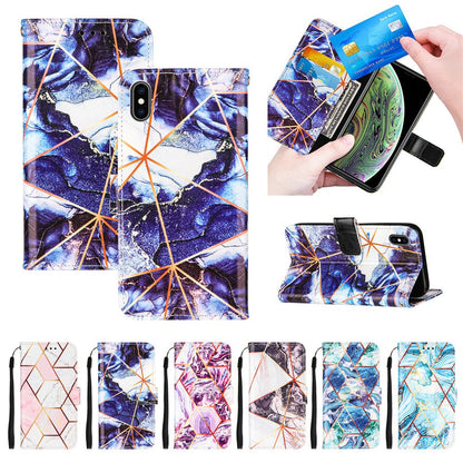 Anymob Samsung Ocean Blue Geometric Marble Leather Case Flip Wallet Magnetic Phone Cover-Mobile Phone Cases-PEROZ Accessories