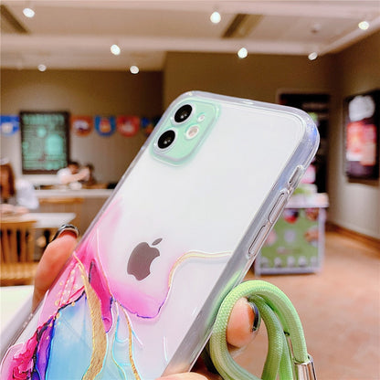 Anymob iPhone Case Marble Granite Purple Crossbody Lanyard Soft TPU Chain Cover-Mobile Phone Cases-PEROZ Accessories