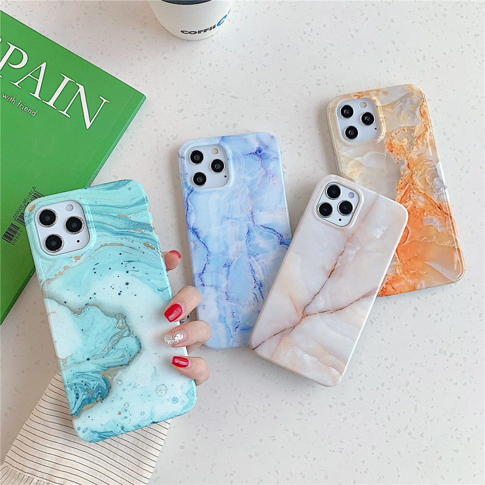 Anymob iPhone Dark Blue Marble Phone Case Soft Silicone Cover-Mobile Phone Cases-PEROZ Accessories