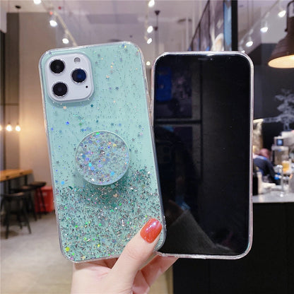 Anymob iPhone Case Turquoise Transparent Glitter Silicone Holder Stand Shell-Mobile Phone Cases-PEROZ Accessories