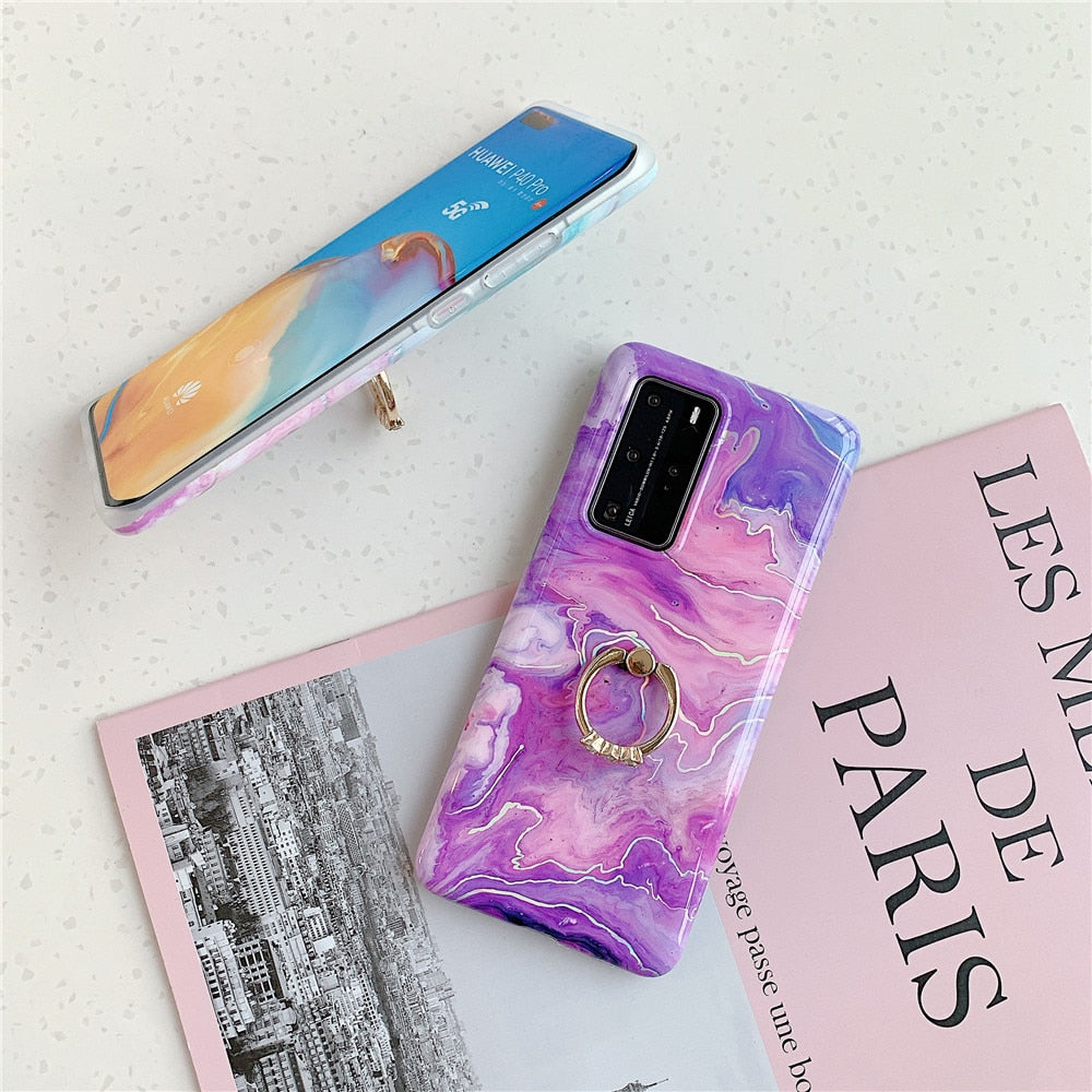 Anymob Samsung Pink And Lavender Marble Finger Ring Phone Case Soft Silicon Cover-Mobile Phone Cases-PEROZ Accessories