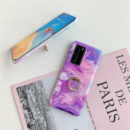 Anymob Samsung Pink And Lavender Marble Finger Ring Phone Case Soft Silicon Cover-Mobile Phone Cases-PEROZ Accessories