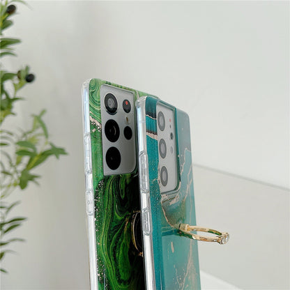 Anymob Samsung Green Silicon Case Glitter Marble Finger Ring Bracket Holder Phone Cover-Mobile Phone Cases-PEROZ Accessories