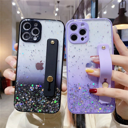 Anymob iPhone Case Purple Sequins Glitter Wrist Band Clear With Stand Holder Back Cover-Mobile Phone Cases-PEROZ Accessories