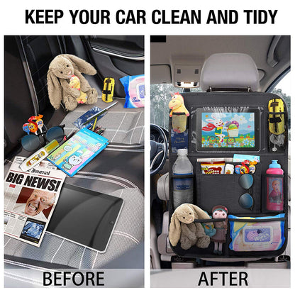 Anypack Car Back Seat Organizer 2pc with Touch Screen Tablet Holder Kick Mats with Pocket for Toys-Car Accessories-PEROZ Accessories