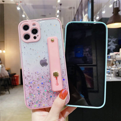 Anymob iPhone Case Purple Sequins Glitter Wrist Band Clear With Stand Holder Back Cover-Mobile Phone Cases-PEROZ Accessories
