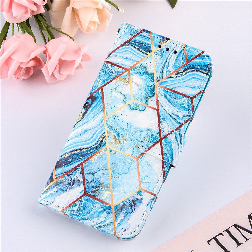 Anymob Samsung Blue Geometric Marble Leather Case Flip Wallet Magnetic Phone Cover-Mobile Phone Cases-PEROZ Accessories