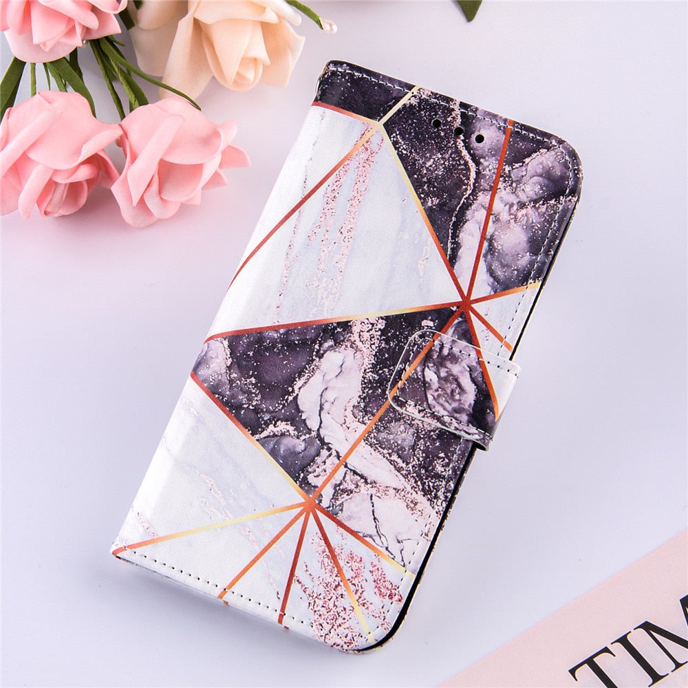 Anymob Samsung Purple Geometric Marble Leather Case Flip Wallet Magnetic Phone Cover-Mobile Phone Cases-PEROZ Accessories