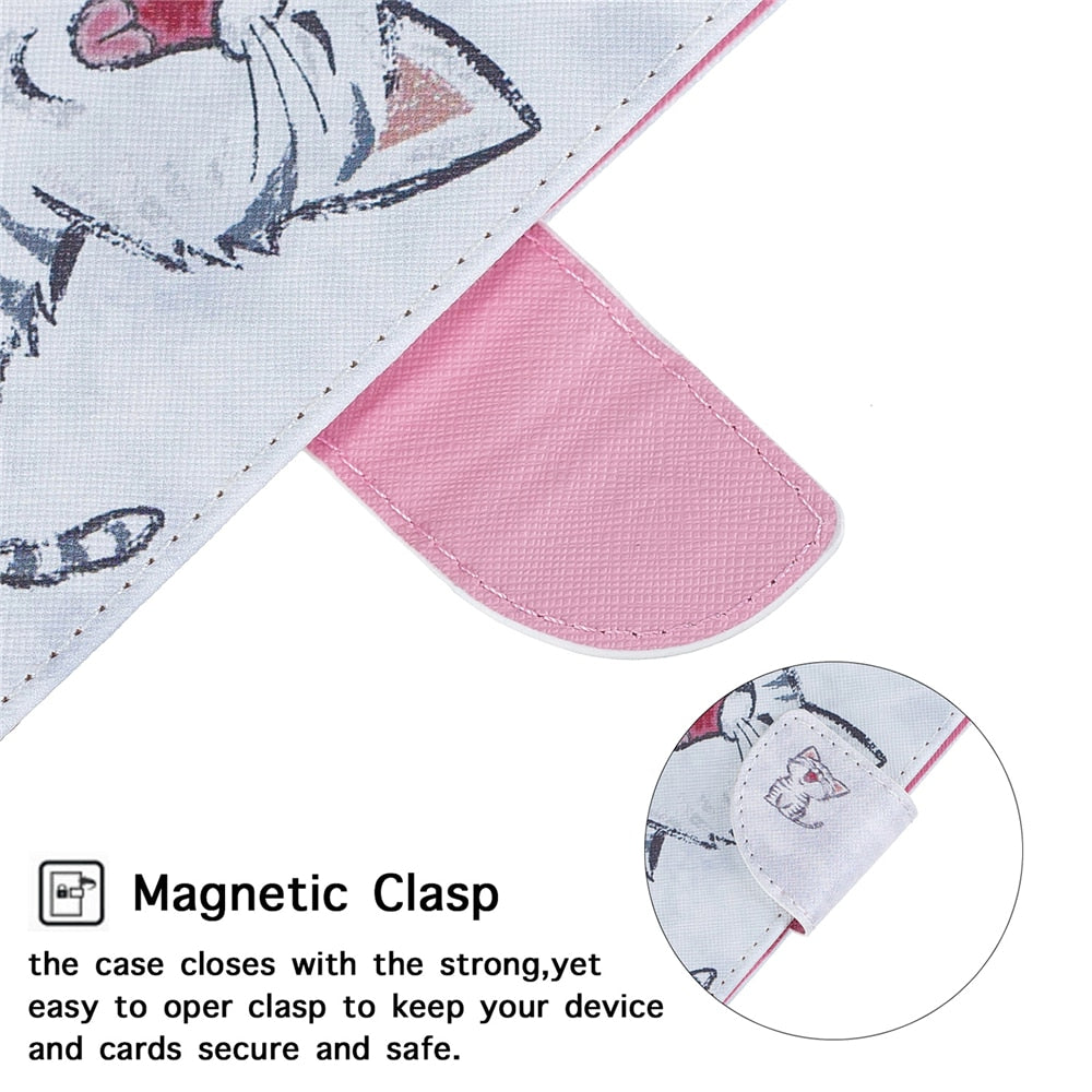 Anymob Samsung Case White and Cute Kitten Design Flip Leather Wallet Phone Cover Protection-Mobile Phone Cases-PEROZ Accessories