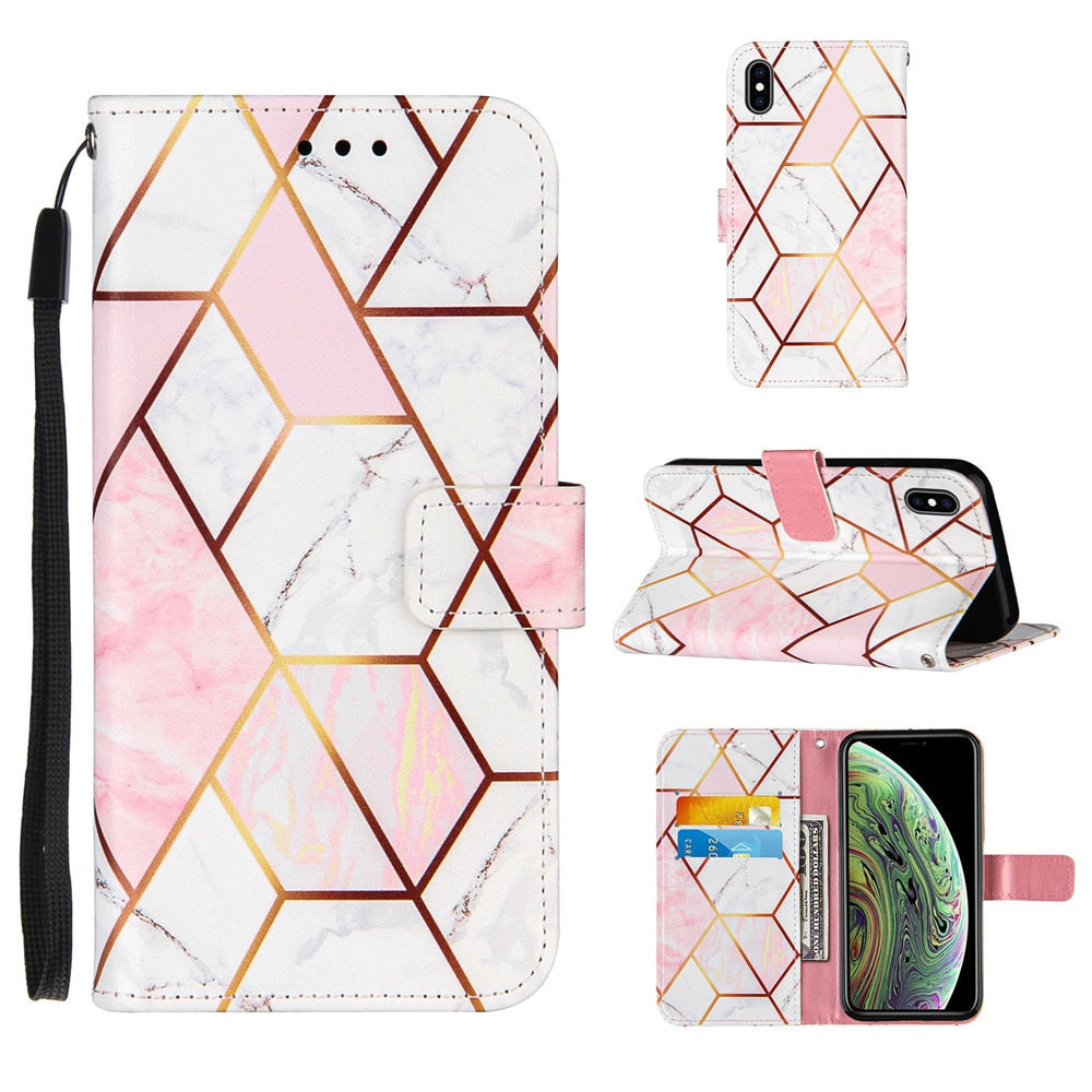 Anymob iPhone Case Pink Marble Leather Magnetic Flip Wallet Cover-Mobile Phone Cases-PEROZ Accessories