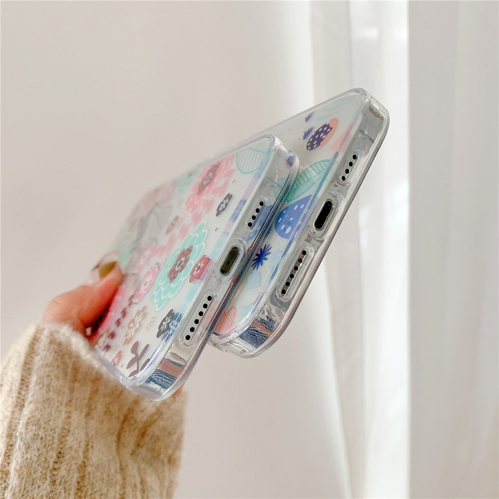 Anymob iPhone Case Red Plating Flowers Case Transparent Acrylic Bumper Back Cover-Mobile Phone Cases-PEROZ Accessories