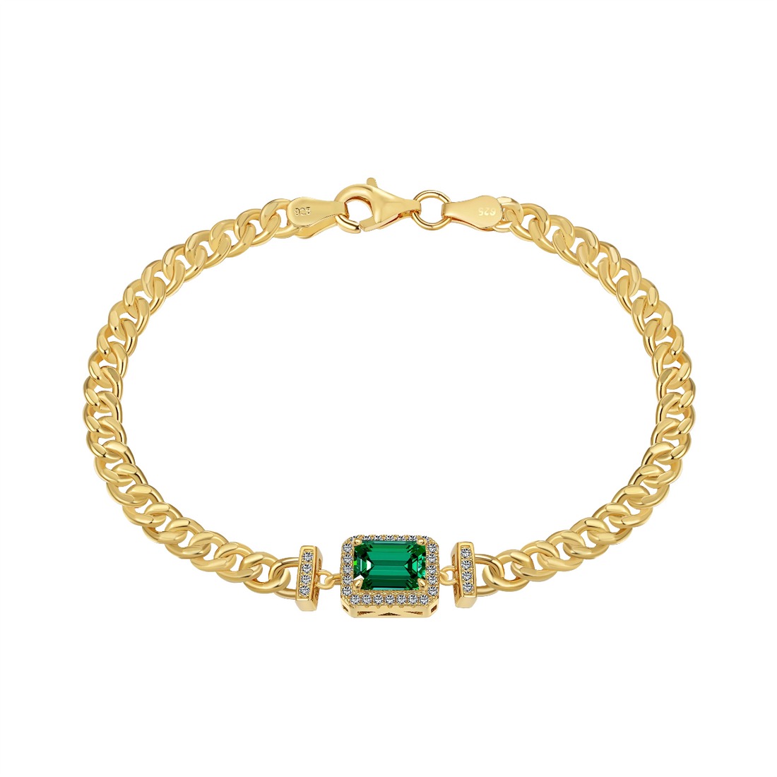 Anyco Bracelet Classic Emerald Charm Square Pendant Necklace Cubic Zirconia 925 Silver Chain Link-Bracelets-PEROZ Accessories