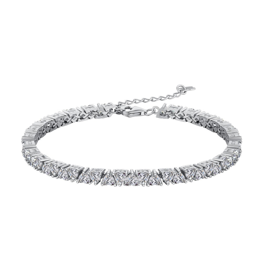 Anyco Bracelet 925 Sterling Silver Hypoallergenic White Rhodium Plated Diamond Heart Shape 5A Zirconia Jewelry Bangles-Bracelets-PEROZ Accessories
